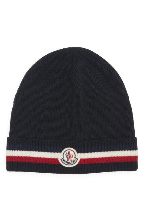 Tricolor Stripe Ribbed Wool Beanie
