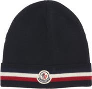 Moncler Tricolor Stripe Ribbed Wool Beanie