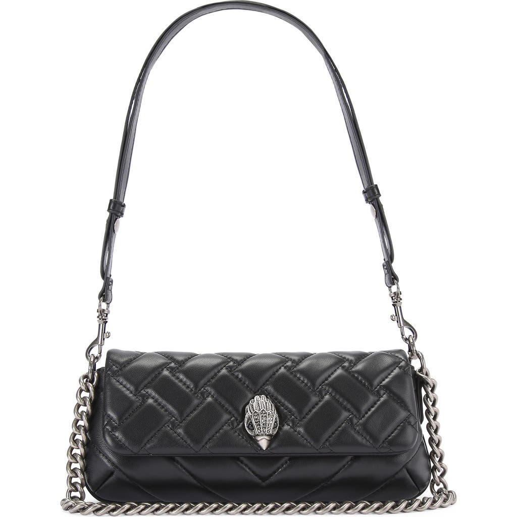 Kurt Geiger Quilted Black Handbag With Decorative Clasp And Chain Strap In Gray