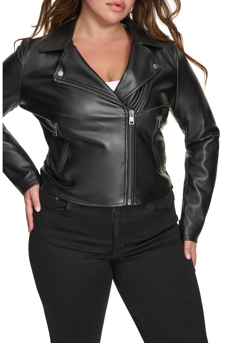 Water Resistant Faux Leather Moto Jacket, Main, color, BLACK