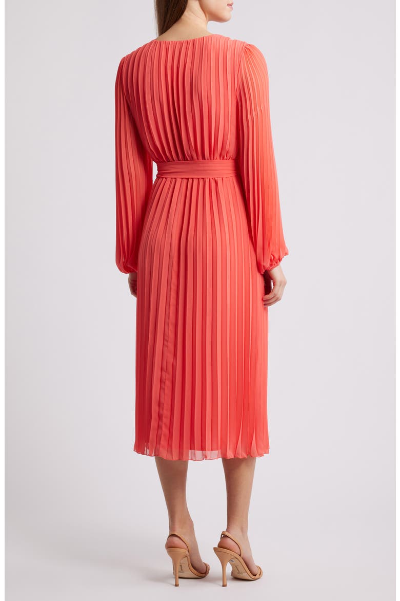 Pleated Long Sleeve Dress, Alternate, color, CORAL