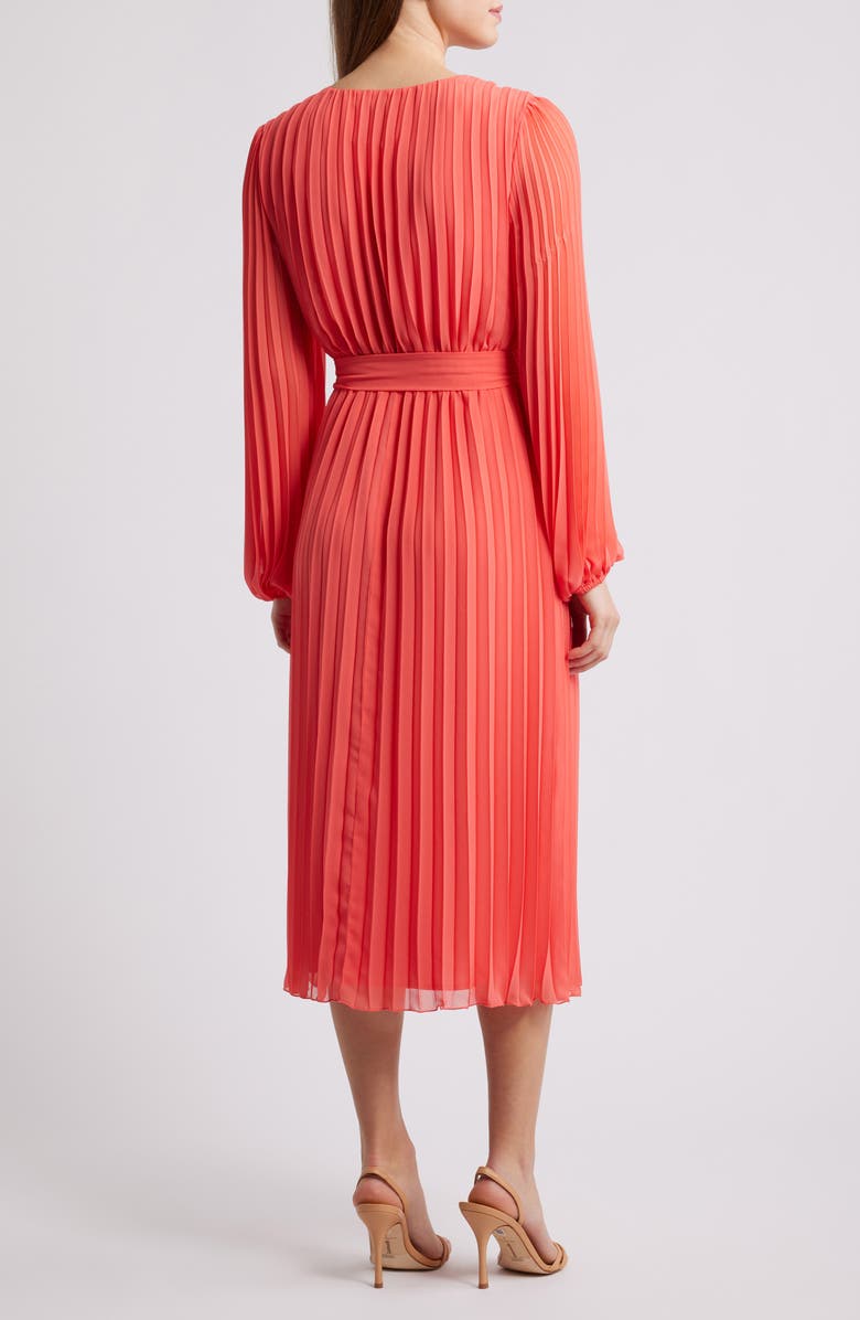 Sam Edelman Pleated Long Sleeve Dress, Alternate, color, Coral