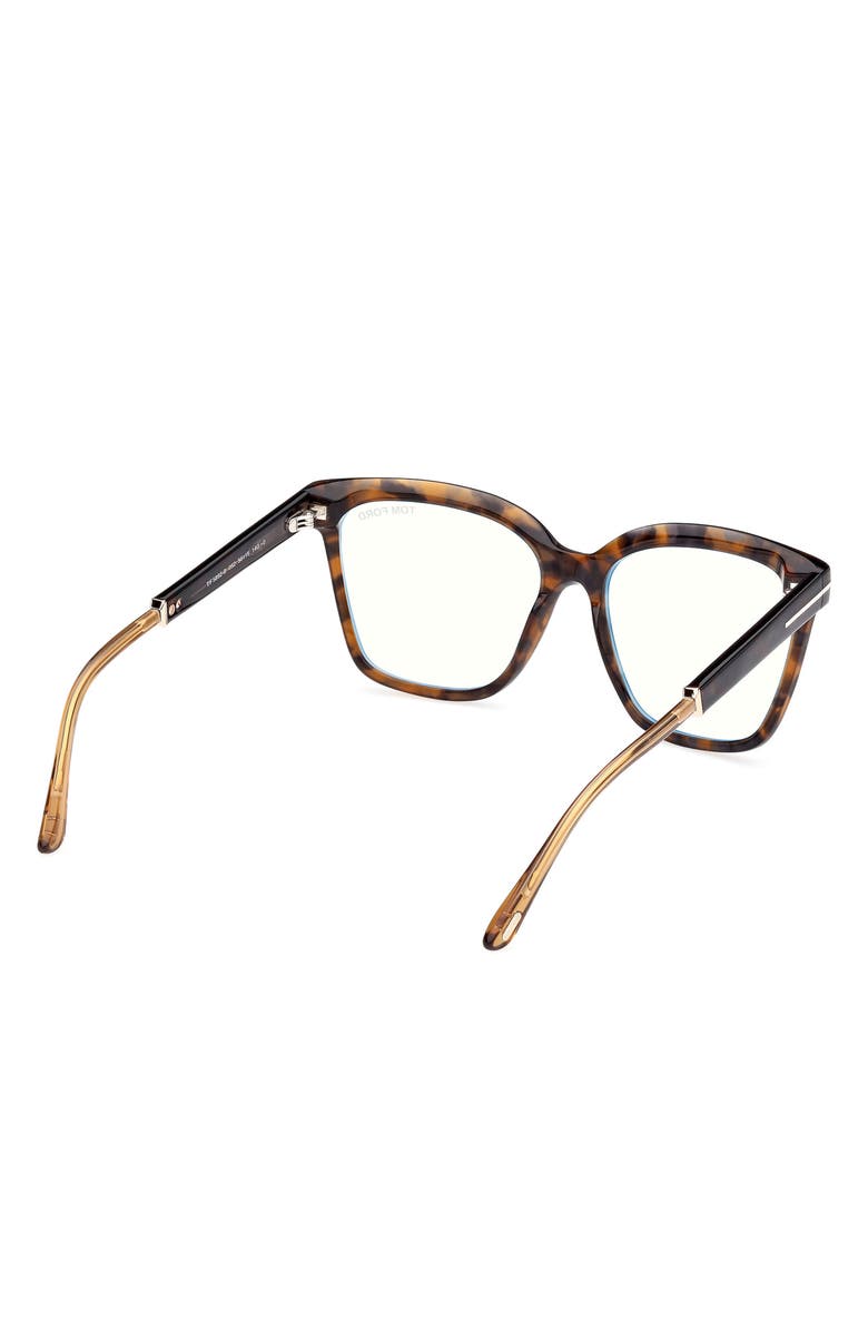 TOM FORD 56mm Square Blue Light Blocking Optical Glasses, Alternate, color, Havana Rose Gold / T Logo