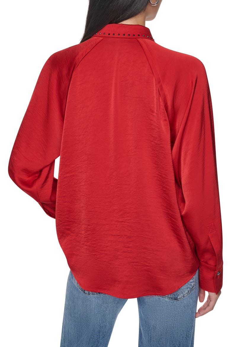 Studded Collar Long Sleeve Button Down Shirt, Alternate, color, VIBRANT RED