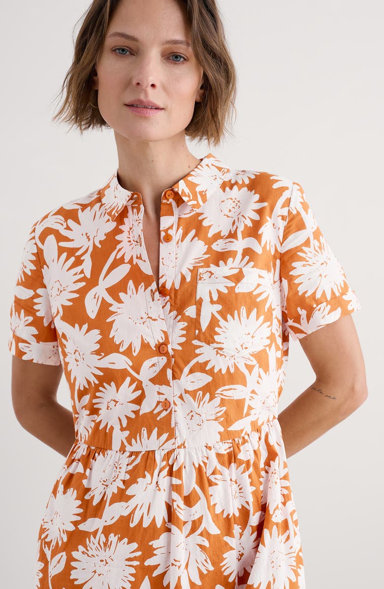 Seasalt Cornwall Fleet Daisy Print Organic Cotton Midi Shirtdress, Alternate, color, Daisy Shadow Cumin