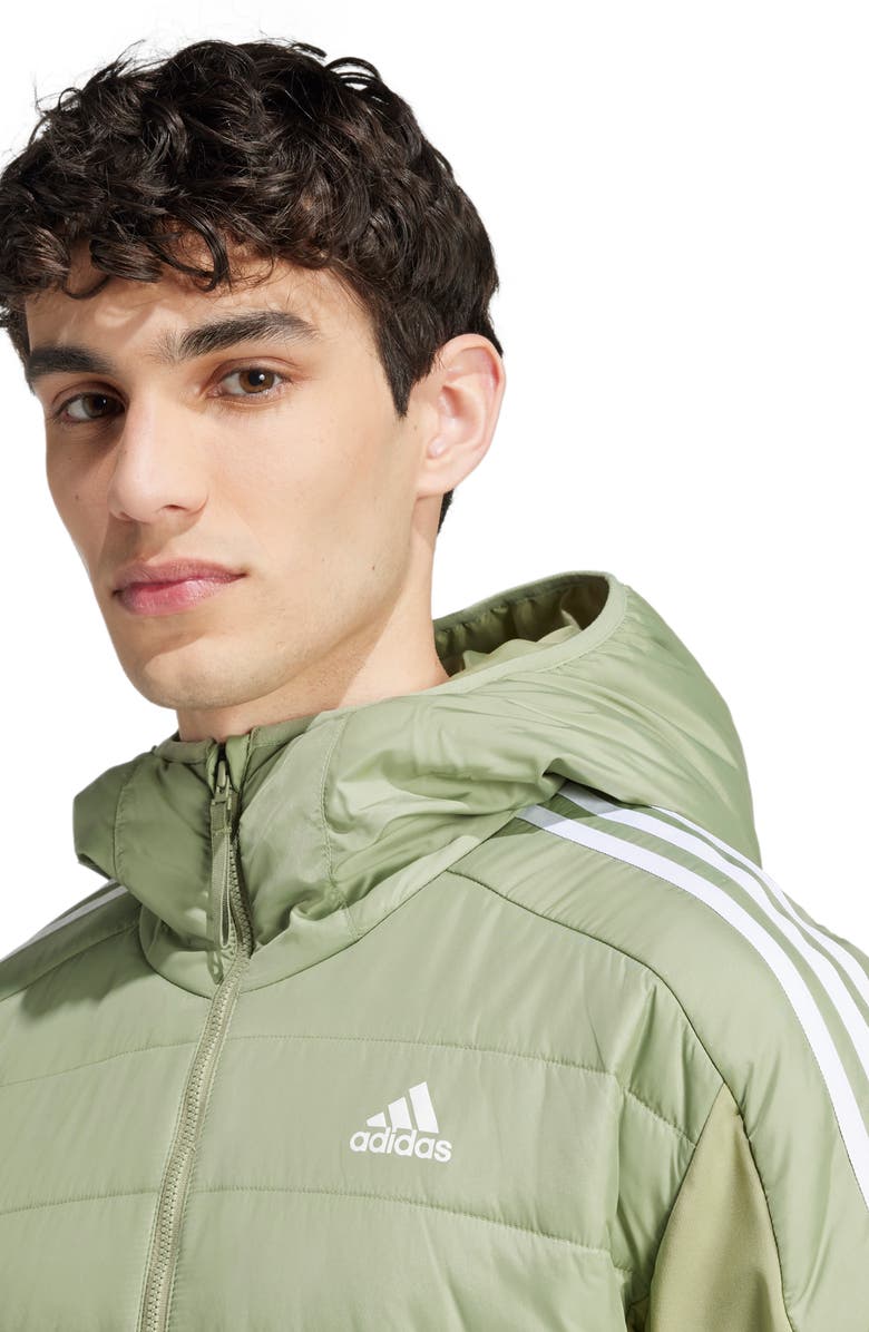 adidas Essentials 3-Stripes Insulated Hooded Hybrid Jacket, Alternate, color, 
