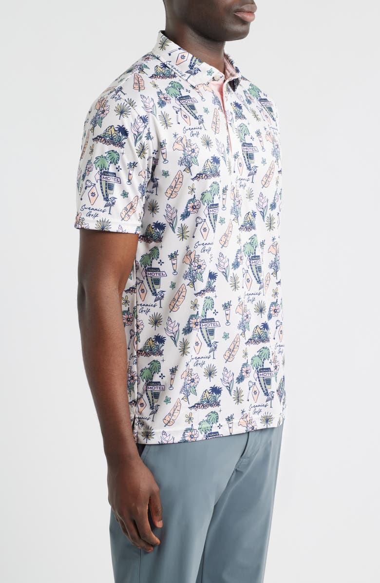 Swannies Oasis Tropical Icons Print Performance Golf Polo, Alternate, color, Vintage White