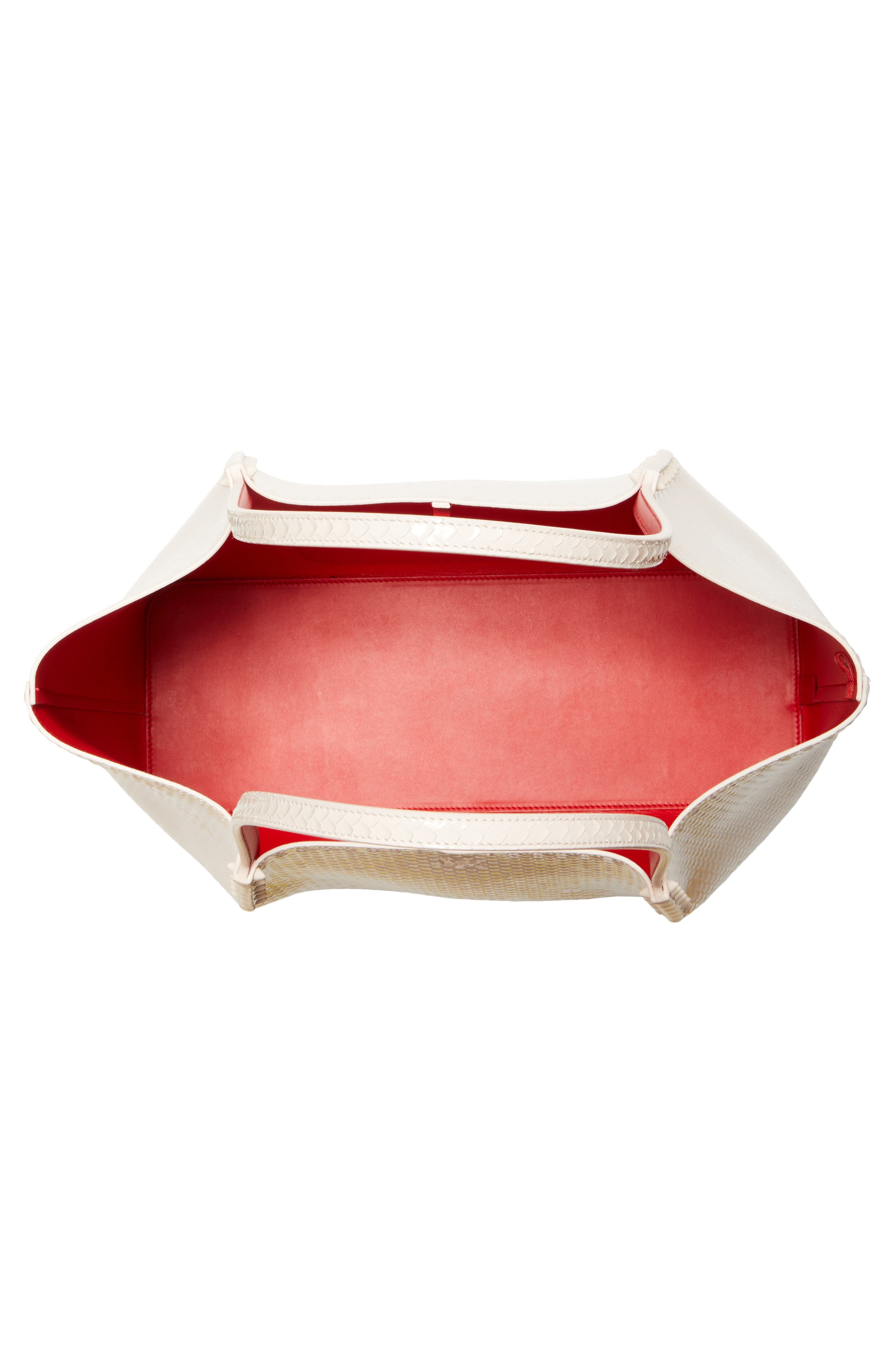 Christian Louboutin Large Cabarock Snakeskin Embossed Patent Leather Tote, Alternate, color, W514 Leche