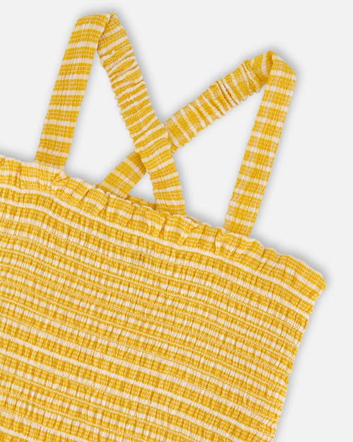 Deux Par Deux Little Girl's Smocked Tank Top Pale Yellow And White In Pale Yellow And White