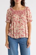 Bobeau Print Peasant Top