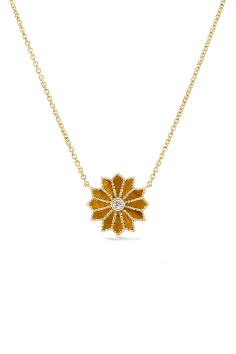 Mini Sacred Flower Pendant Necklace, Main, color, BROWN