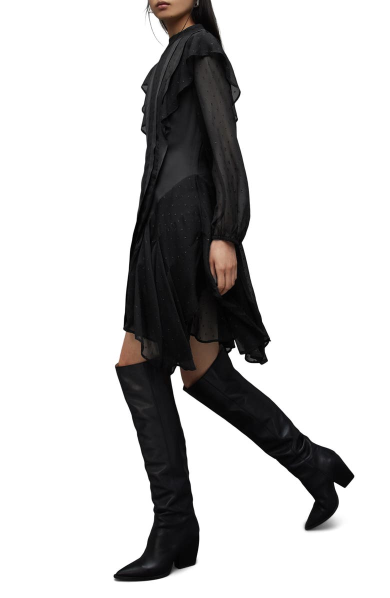 AllSaints Fleur Shim Metallic Long Sleeve Minidress, Alternate, color,