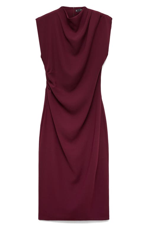 Mango Gathered Crepe Midi Dress In Maroon