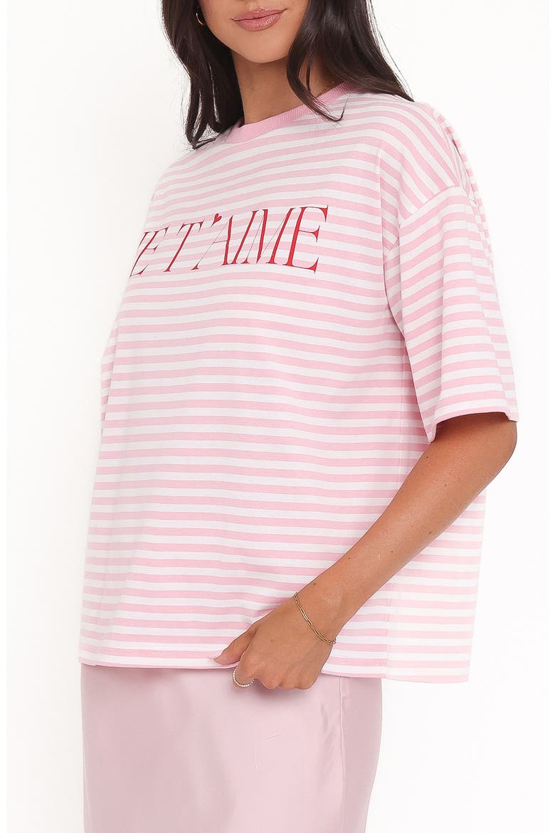Marly Oversize Je T'aime Stripe T-Shirt, Alternate, color, PINK STRIPE