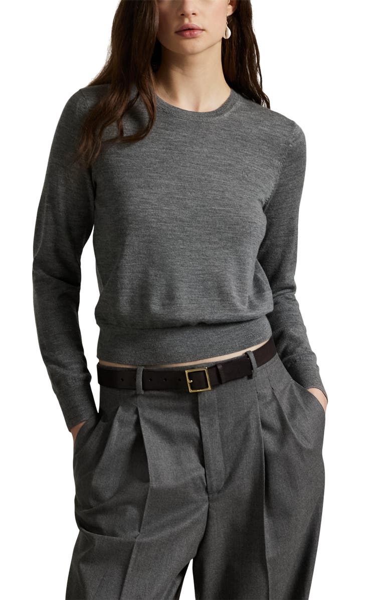 Polo Ralph Lauren Merino Wool Sweater, Main, color, Flannel Heather Grey