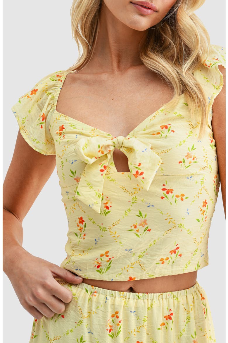 Flutter Sleeve Tie Front Crop Top, Alternate, color, YELLOW MULTI