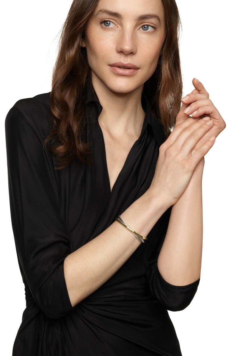 David Yurman Crossover Two-Row Cuff Bracelet in Sterling Silver with 14K Yellow Gold, 11mm, Alternate, color, Sterling Silver/ 14K Gold - L