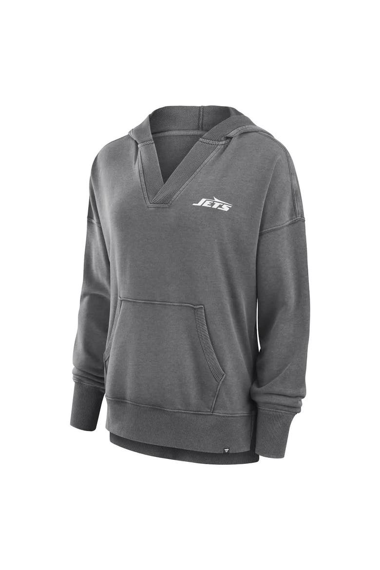 Women's Fanatics  Heather Charcoal New York Jets Initiative Snow Wash French Terry V-Neck Pullover Hoodie, Alternate, color, Heather Charcoal