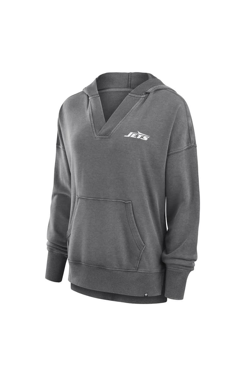 FANATICS Women's Fanatics  Heather Charcoal New York Jets Initiative Snow Wash French Terry V-Neck Pullover Hoodie, Alternate, color, Heather Charcoal