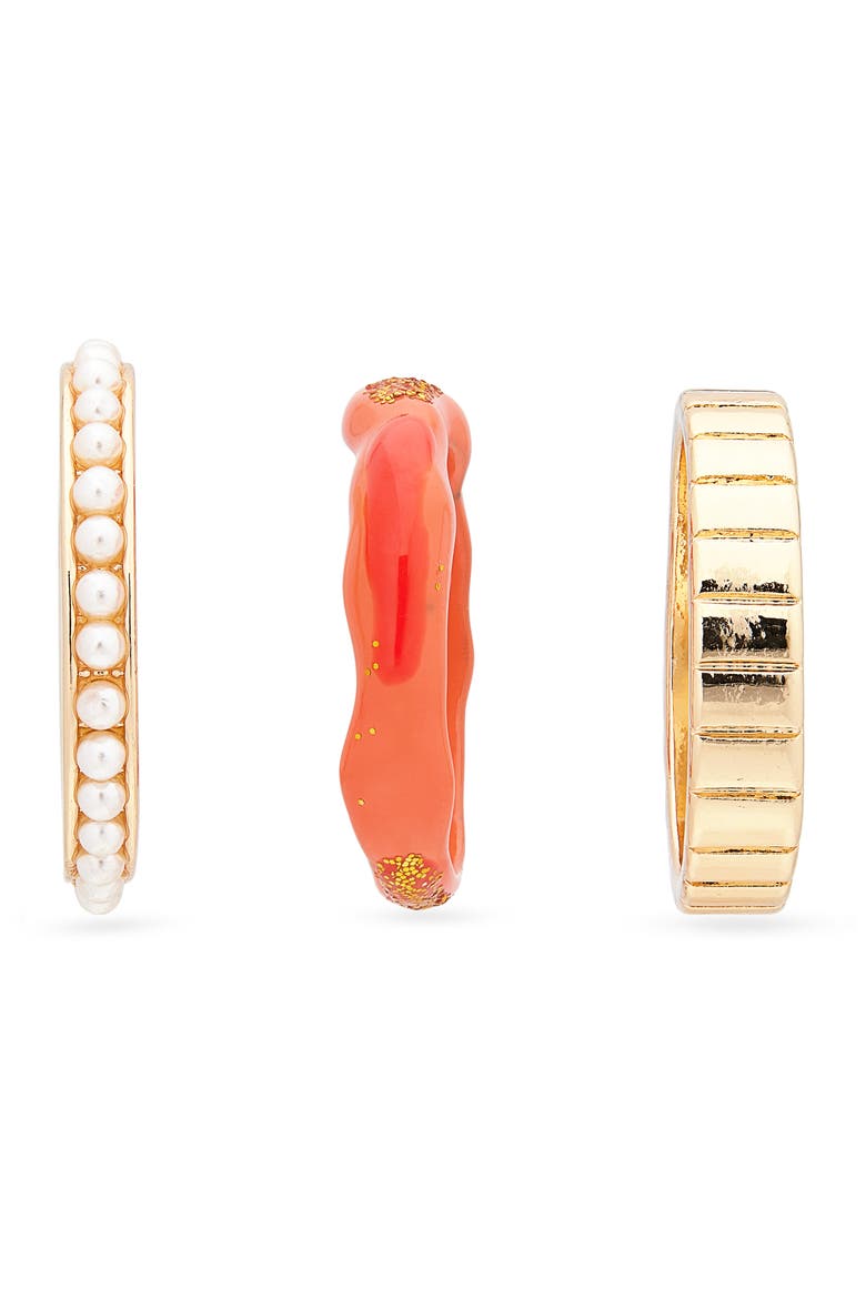 Set of 3 Mixed Rings, Alternate, color, ORANGE MULTI- GOLD