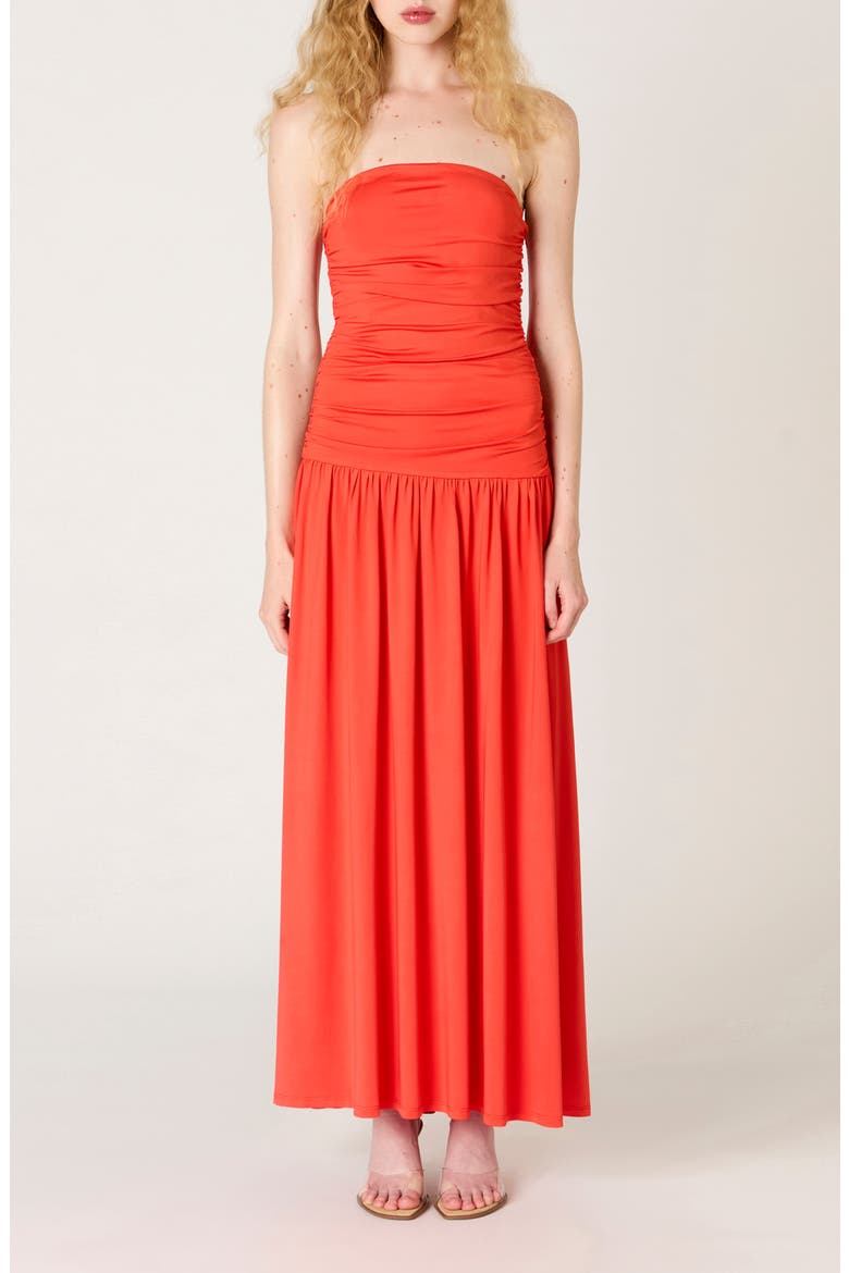 Santal Strapless Jersey Midi Dress, Main, color, CORAL
