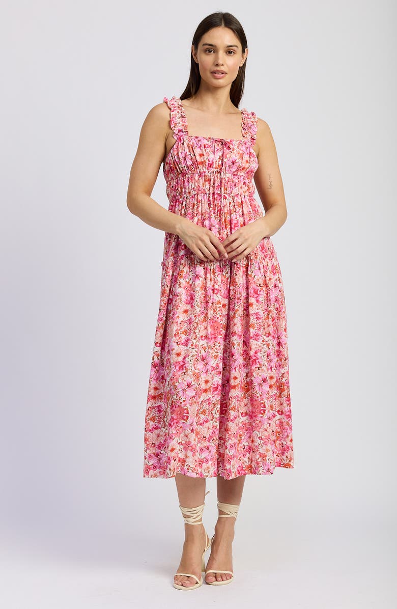 En Saison Floral Ruffle Strap A-Line Midi Dress, Alternate, color,
