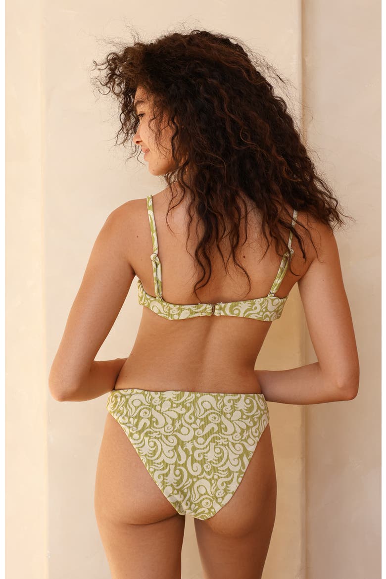 Seashore High Waist Cheeky Bikini Bottom, Alternate, color, Twin Fin Matcha