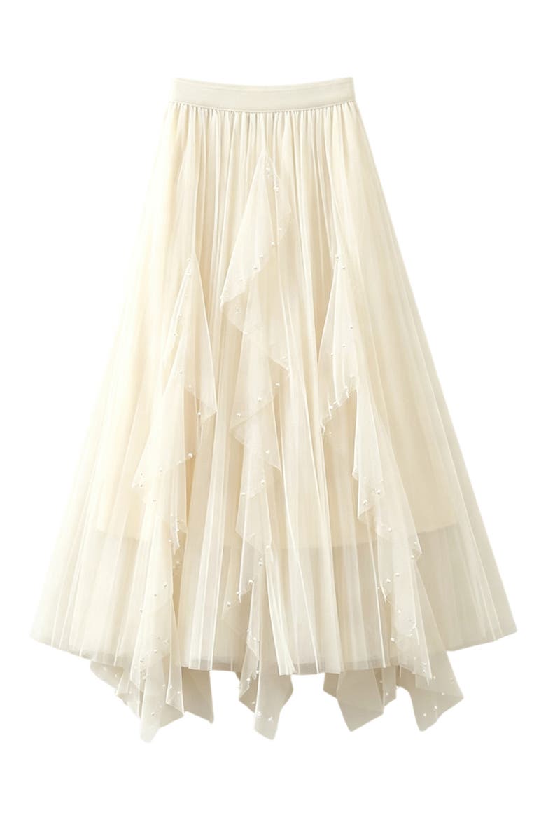 Faux Pearl Mesh Midi Skirt, Main, color, IVORY