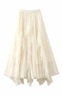 Faux Pearl Mesh Midi Skirt