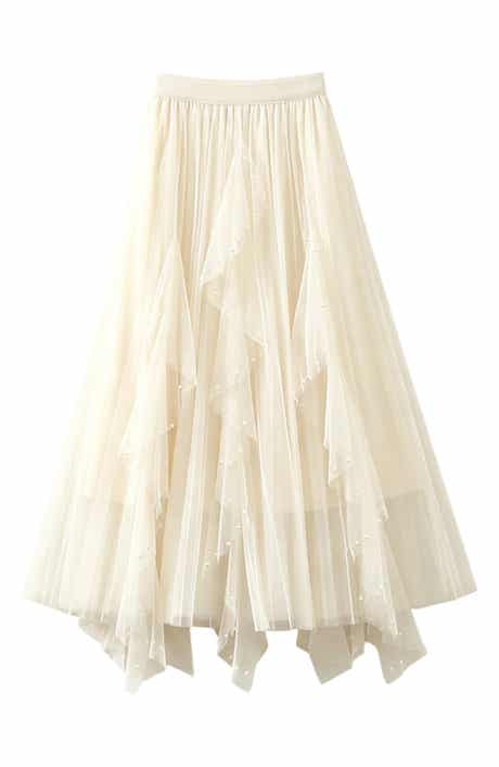 Faux Pearl Mesh Midi Skirt