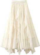 WDNY Faux Pearl Mesh Midi Skirt