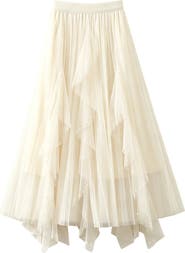 WDNY Faux Pearl Mesh Midi Skirt