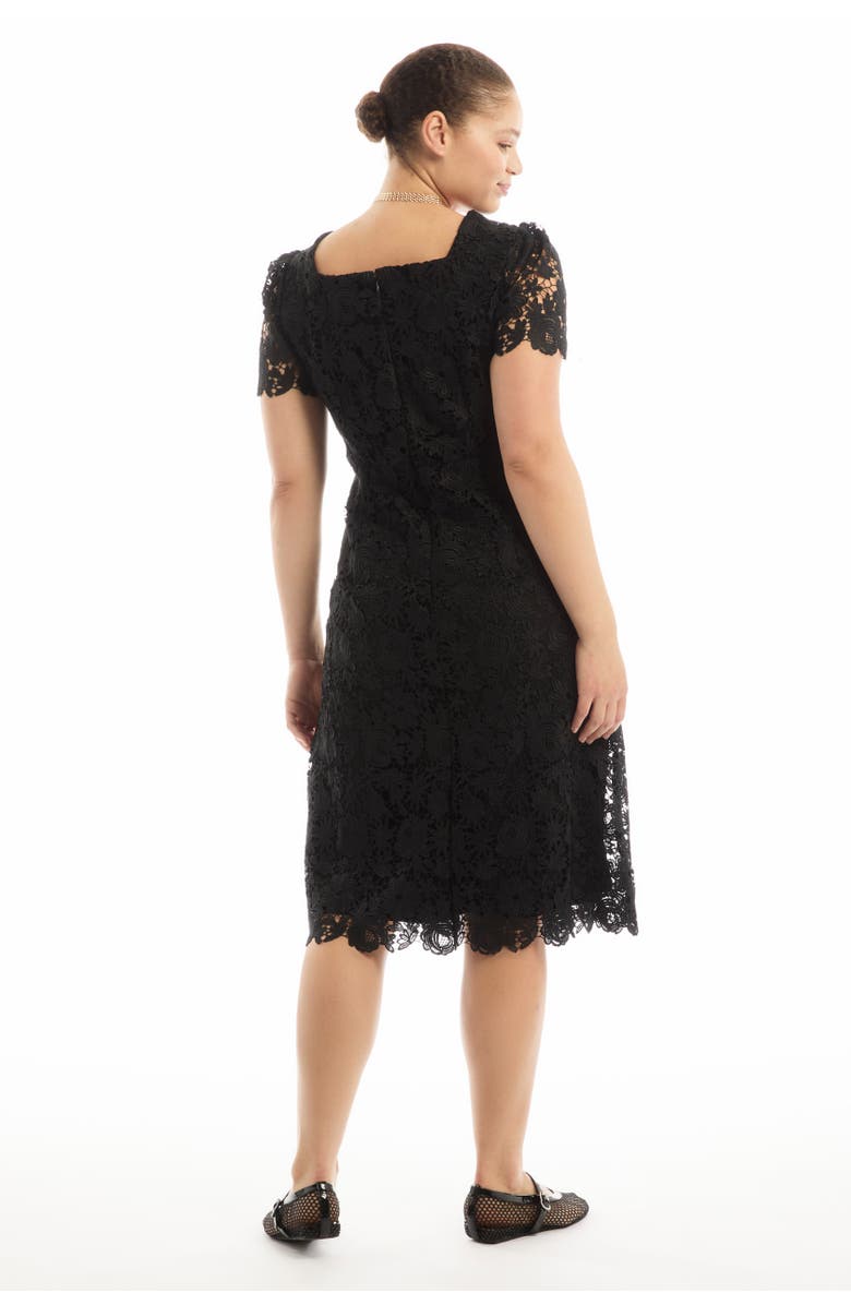 June + Vie Square-Neck Lace Midi Dress, Alternate, color, Black