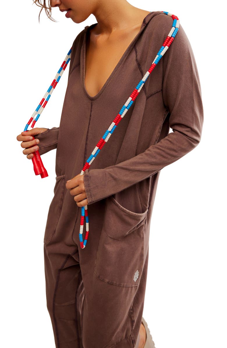 Free People FP Movement Hot Shot Long Sleeve Stretch Cotton Jumpsuit, Alternate, color, Dark Espresso