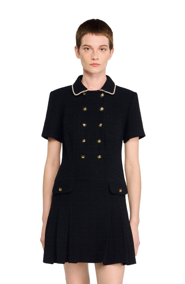 SANDRO Short buttoned tweed dress, Main, color, Black