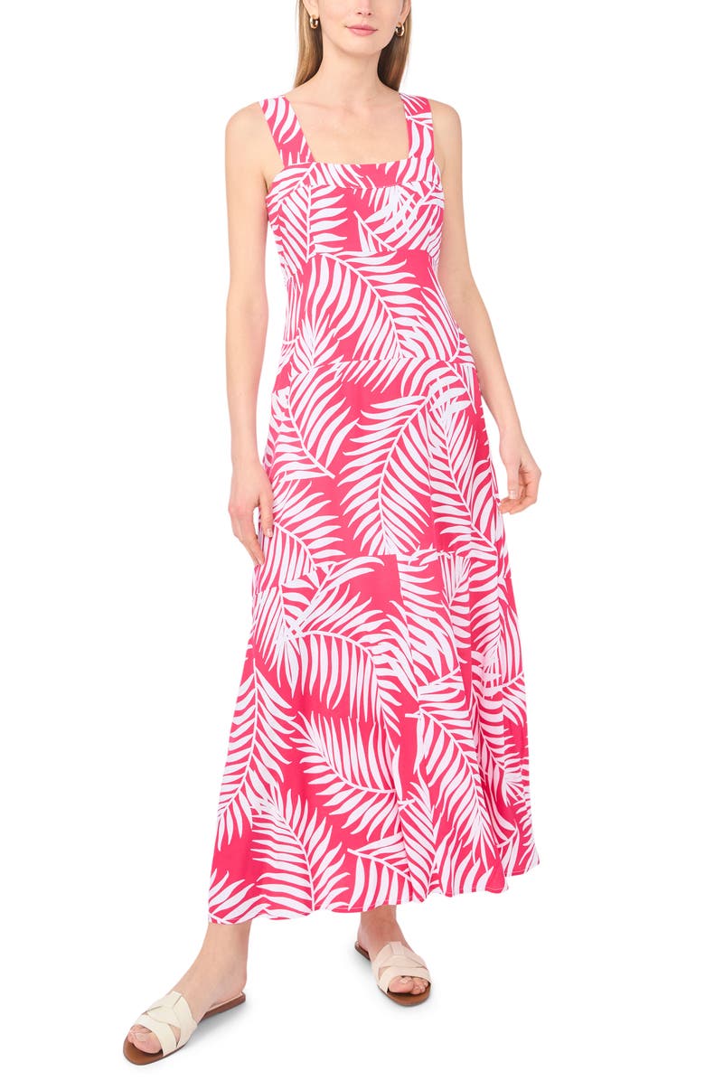 Vince Camuto Palm Print Maxi Dress, Main, color, Raspberry Sorbet