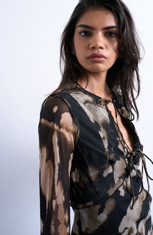 Topshop Abstract Print Long Sleeve Chiffon Minidress In Black