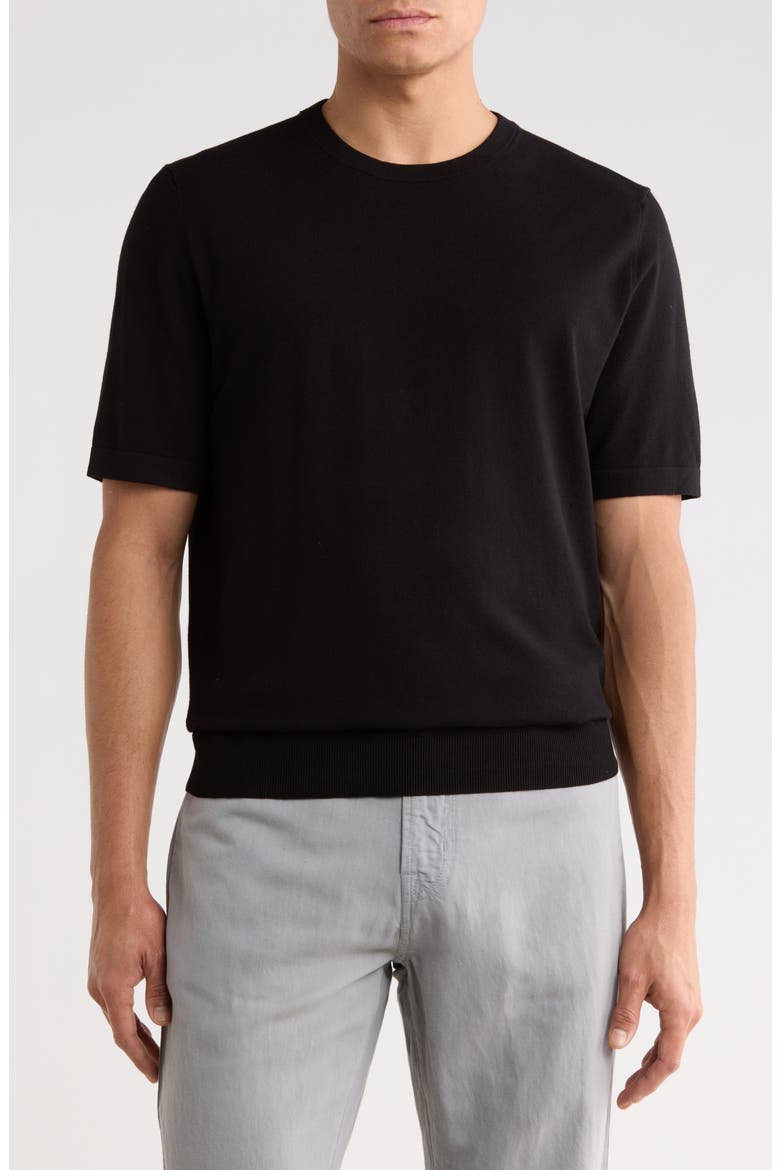Crewneck Knit T-Shirt, Main, color, BLACK