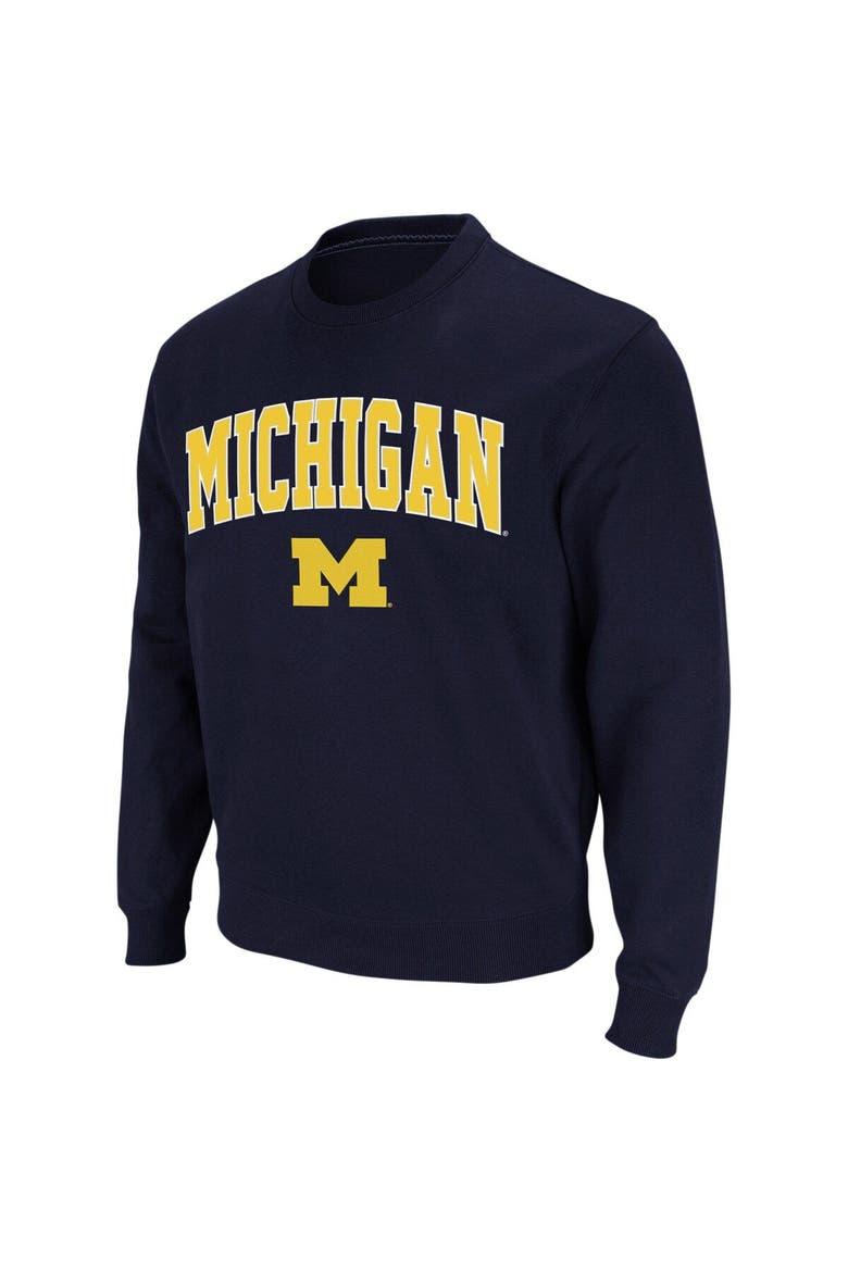 Men's Colosseum Navy Michigan Wolverines Arch & Logo Crew Neck Sweatshirt, Alternate, color, Navy