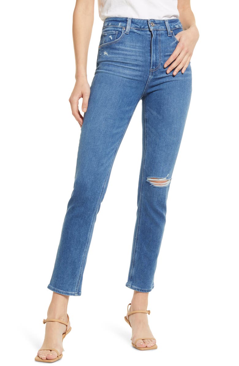 PAIGE Sarah Ripped High Waist Slim Straight Leg Jeans, Main, color, Road Rules Destructed