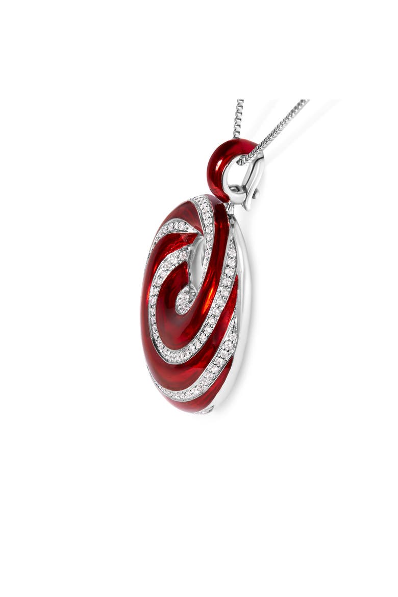 Silver Red Enamel and 1/2 Diamond Swirl Medallion Pendant Necklace, Alternate, color, White