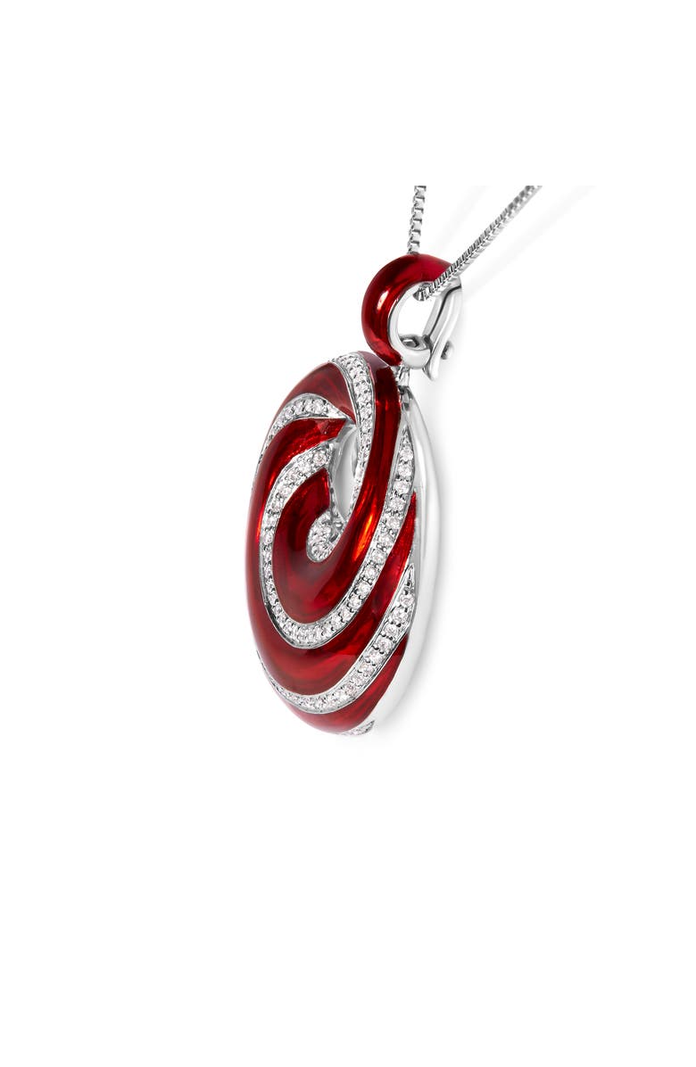 Haus of Brilliance Silver Red Enamel and 1/2 Diamond Swirl Medallion Pendant Necklace, Alternate, color, White