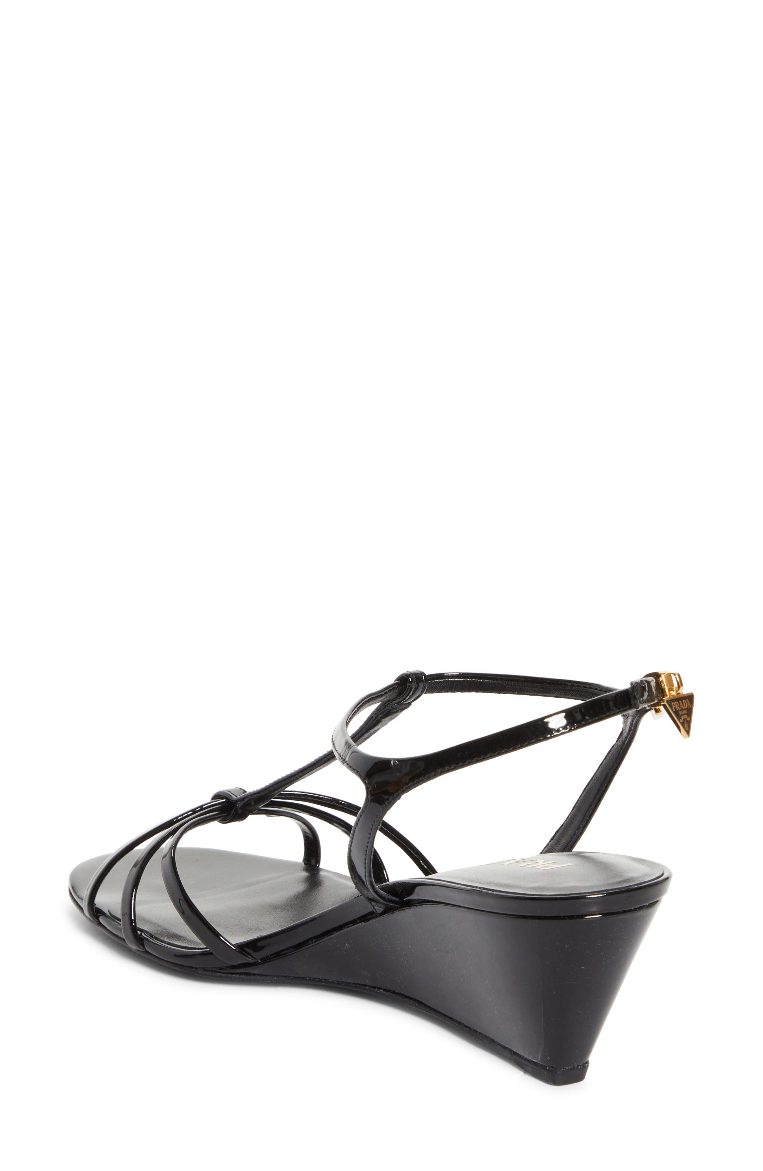 Prada Cage Wedge Sandal, Alternate, color, Black