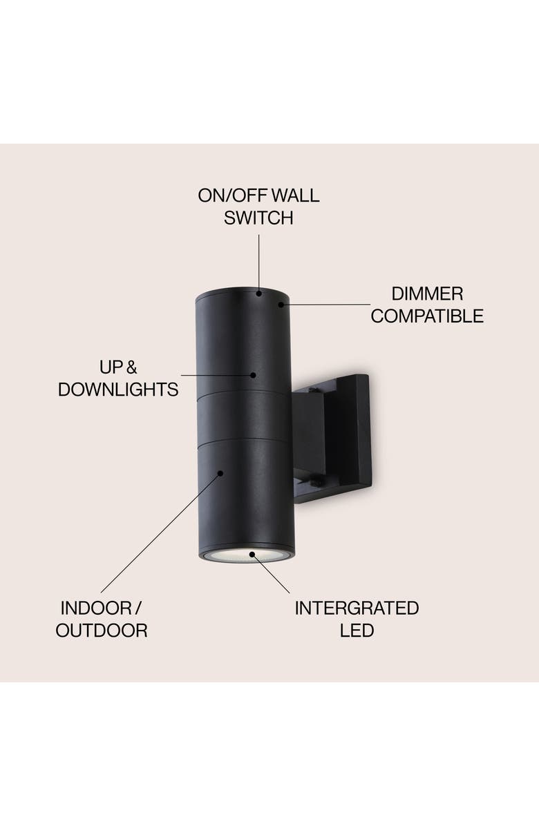 JONATHAN Y Duo 2-Light Modern Midcentury Cylinder Outdoor Metal/Glass Integrated LED Sconce with Uplight, Alternate, color, Black