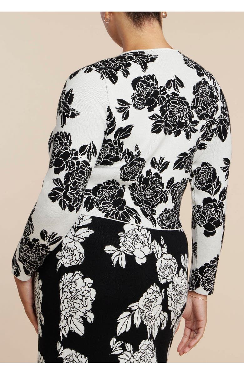 ELOQUII Intarsia Cardigan, Alternate, color, Black White Blossoms
