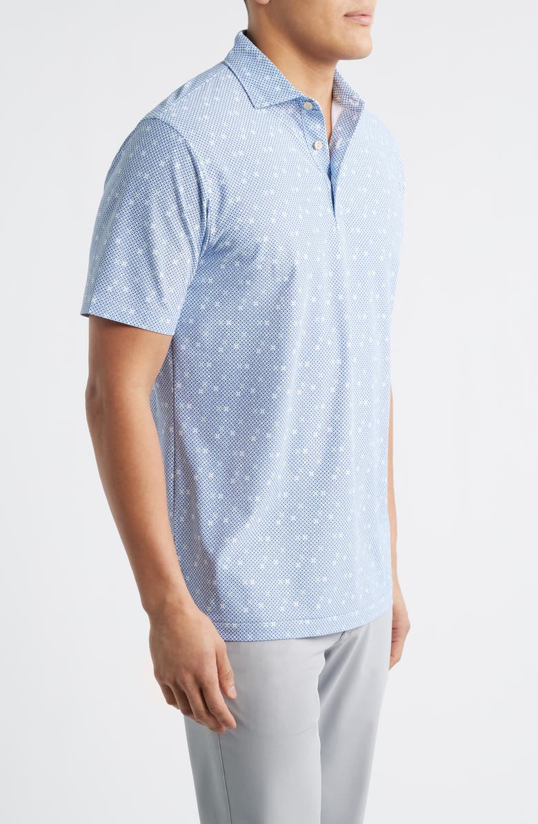 Peter Millar Santiago Geo Print Performance Piqué Golf Polo, Alternate, color, White/ Sport Navy