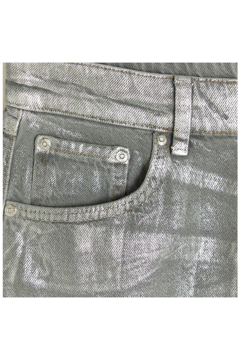 Metallic Coated Cotton Denim Midi Skirt, Alternate, color, GREY