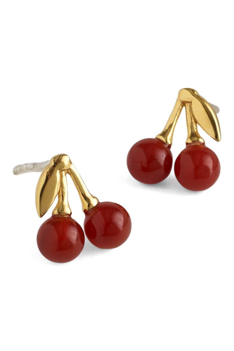 Demi-Fine Semiprecious Cherry Stud Earrings, Main, color, 14K GOLD