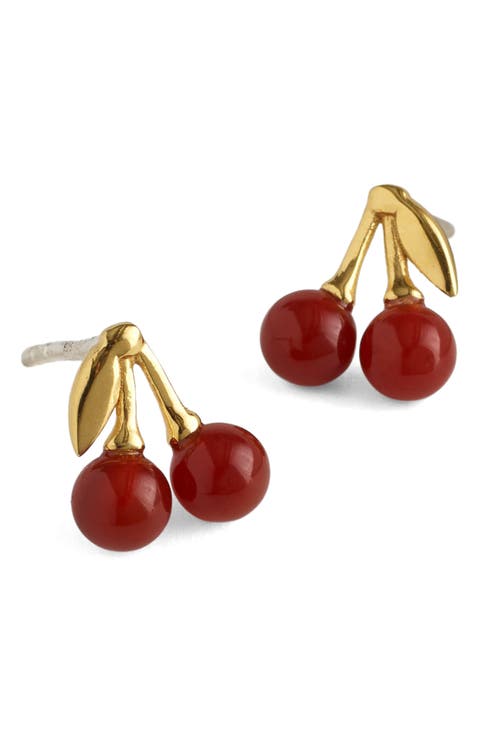 Demi-Fine Semiprecious Cherry Stud Earrings