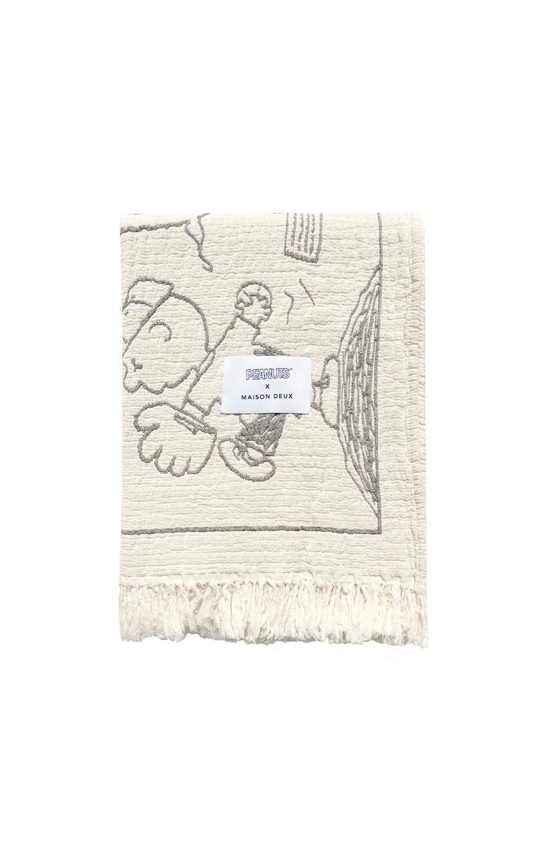 Maison Deux Blanket Peanuts Flight School Comic Strip Cotton Black / White 4.25 X 6.5Ft, Main, color, Black / White